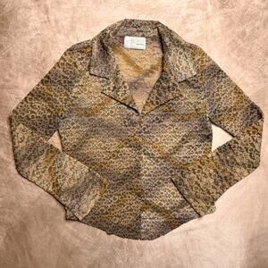 Vintage 90s Equestrian Designs Floral Mesh Blouse Button Up V Neck Crop Fairy